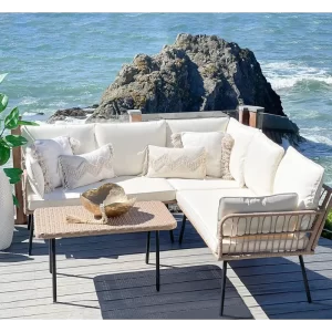 4 Pieces Patio Furniture Set, Outdoor Rattan Woven Conversation Sectional L-Shaped Sofa with 5 Seater