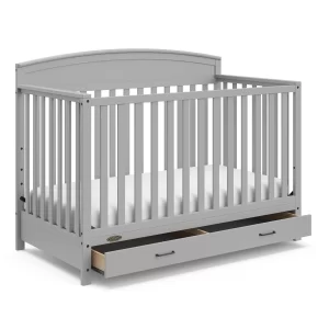 5-in-1 Convertible Crib with Drawer (Pebble Gray) -Converts from Baby Crib to Toddler Bed, Daybed Full-Size Adjustable Mattress