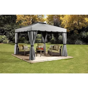 Outdoor 10' X 12' Roma Fabric Soft-Top Gazebo Sun Shelter Tent Grey/Black Freight Free Awnings Tents Shelters Camping Hiking