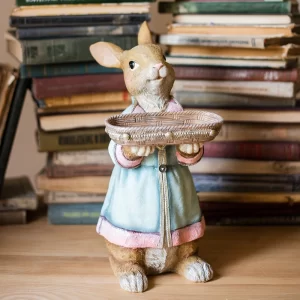 Vintage Garden Rabbit Tray Ornament Patio Decoration Easter Bunny Home Crafts