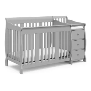 Storkcraft Portofino 5-in-1 Convertible Crib and Changer Combo (Pebble Gray) – Changing Table with Storage Drawe