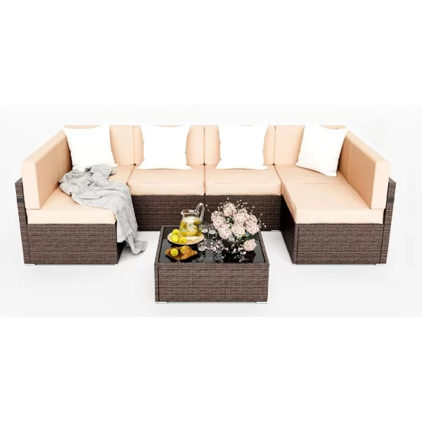 Garden Furniture Sets Wicker Patio Sectional Sofa Rattan Conversation Set With Coffee Table and Washable Cushions Covers Outdoor - Image 6