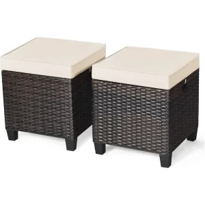 Step Stool Free Shipping 2-Piece Rattan Patio Ottoman All Weather Wicker Ottoman W/Removable Cushion & Steel Frame