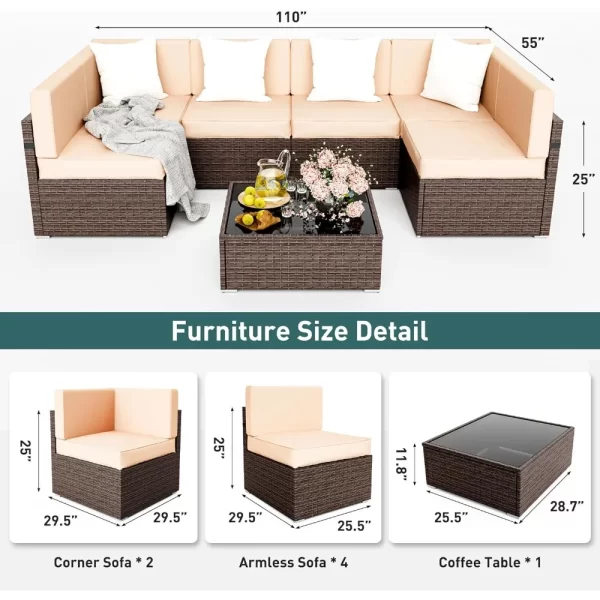 Garden Furniture Sets Wicker Patio Sectional Sofa Rattan Conversation Set With Coffee Table and Washable Cushions Covers Outdoor - Image 4