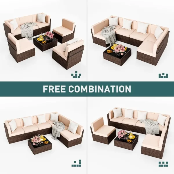 Garden Furniture Sets Wicker Patio Sectional Sofa Rattan Conversation Set With Coffee Table and Washable Cushions Covers Outdoor - Image 5