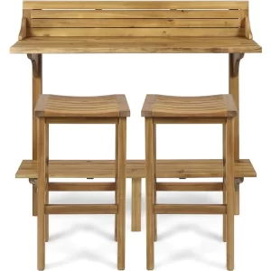 Outdoor Acacia Wood Balcony Bar Set Patio Furniture Set Natural Stained Light Brown Garden Chair Yurt Gazebo Pergola Sunroom